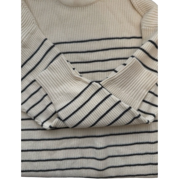 Elegant Cream and Olive Striped Women's Turtleneck Sweater - Picture 6 of 6